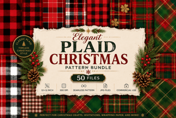 Elegant Plaid Christmas Pattern Bundle