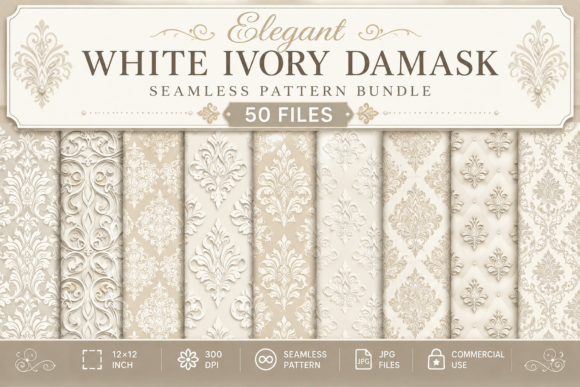 Elegant White Ivory Damask Patterns