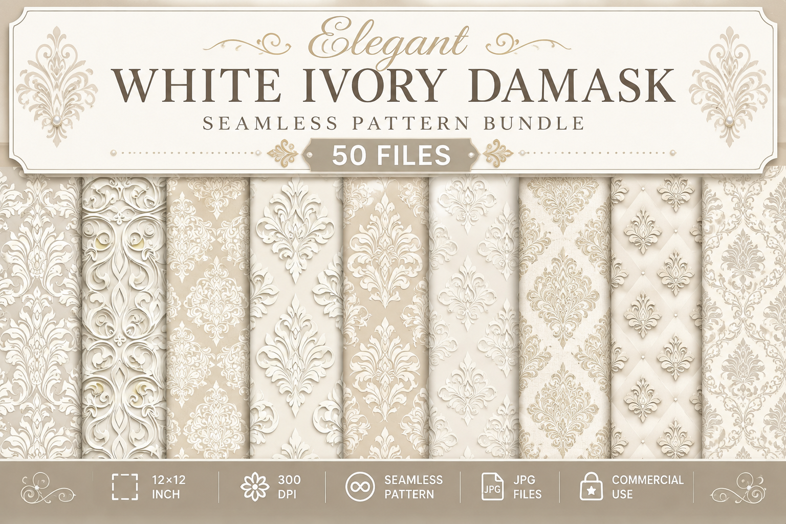 Elegant White Ivory Damask Patterns