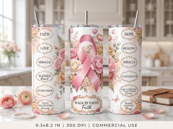 Faith Breast Cancer Tumbler Wrap PNG