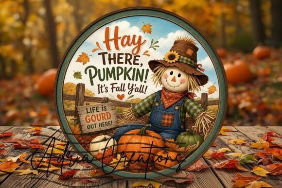 Fall Scarecrow Round Door Sign, Coaster