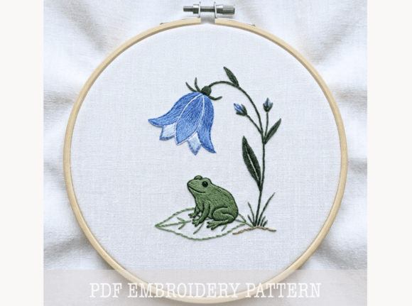 Floral Frog Hand Embroidery Pattern