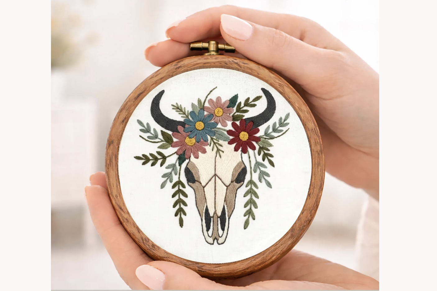 Floral Longhorn Embroidery Pattern
