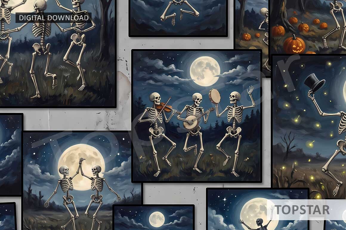 Funny Skeleton Art Halloween Ephemera
