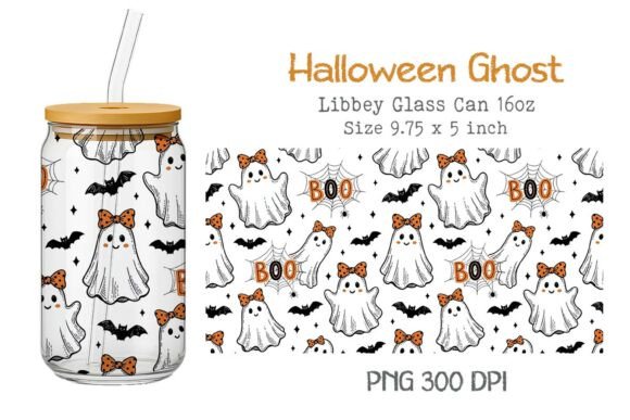 Halloween Ghost 16oz Glass Can Wrap PNG