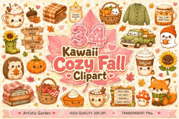 Kawaii Cozy Fall Clipart Stickers