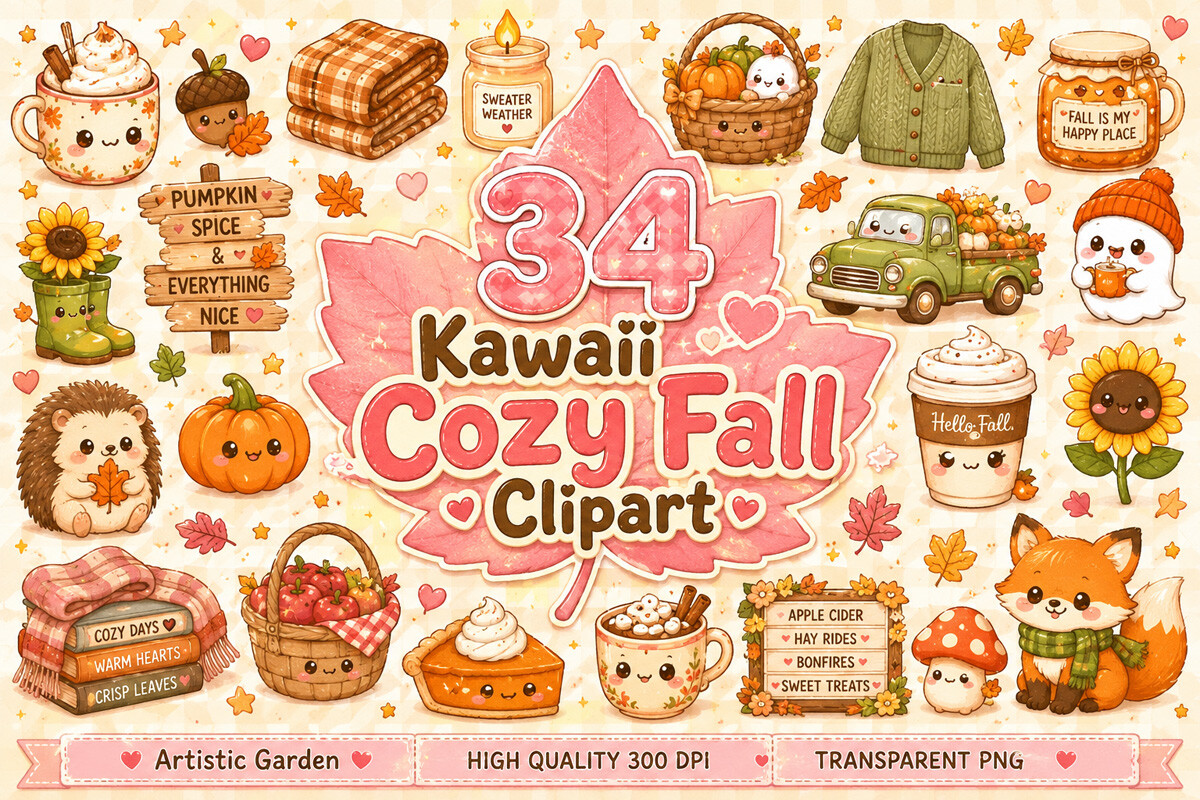 Kawaii Cozy Fall Clipart Stickers