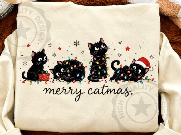 Merry Catmas PNG, Funny Christmas Cat