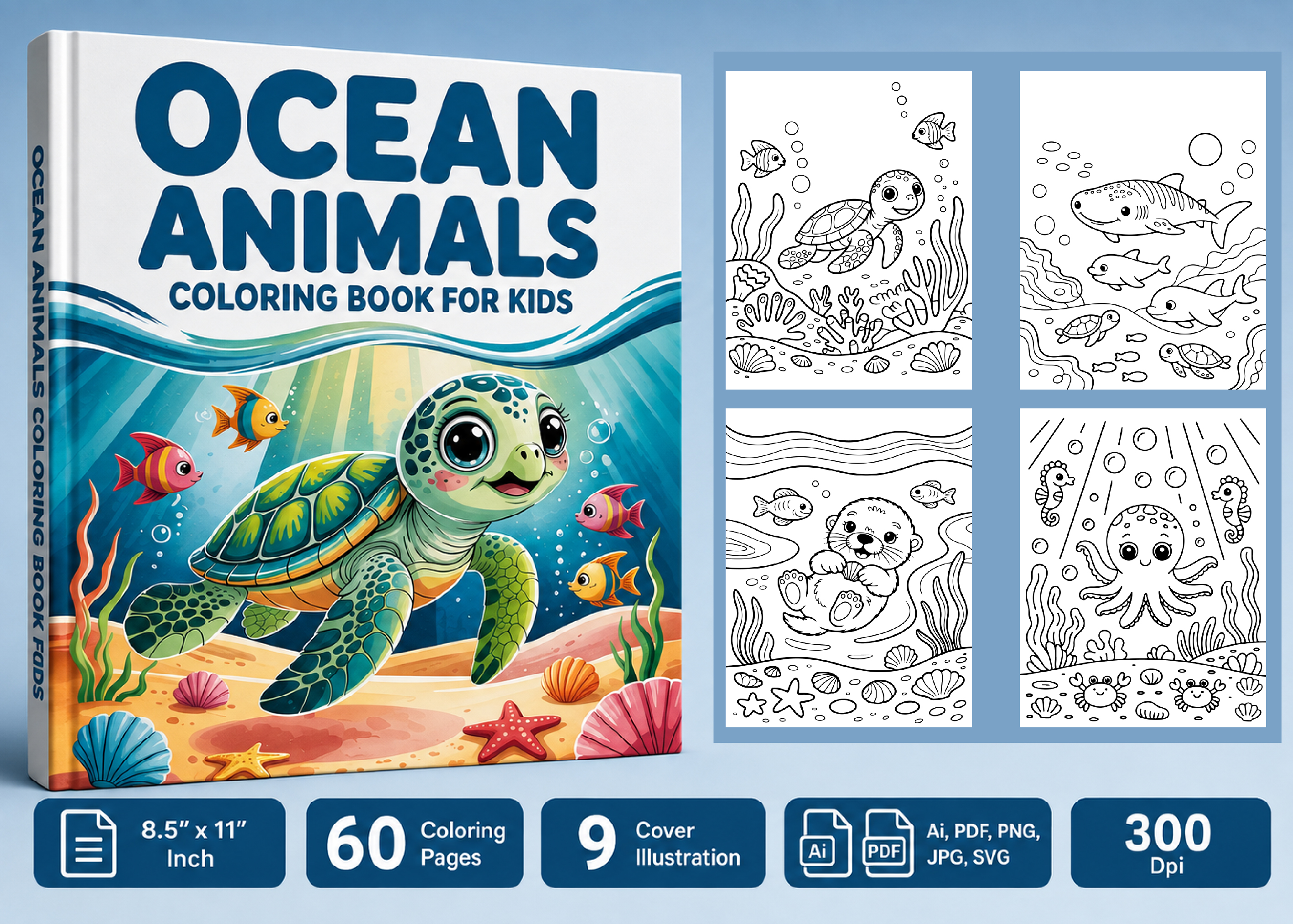 OCEAN ANIMALS COLORING BOOK for KIDS