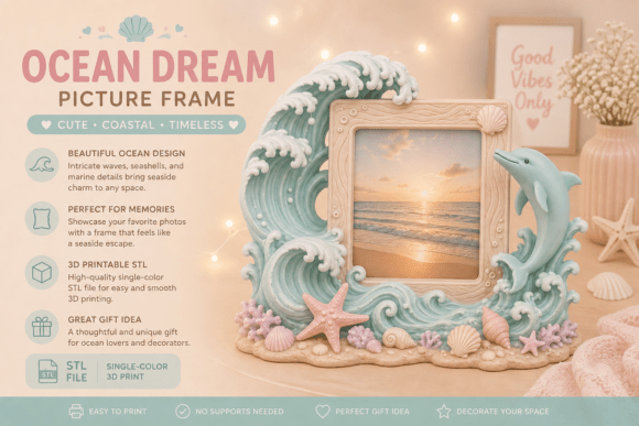 Ocean Dream Picture Frame STL | Coastal 3D Print Model - Image 1
