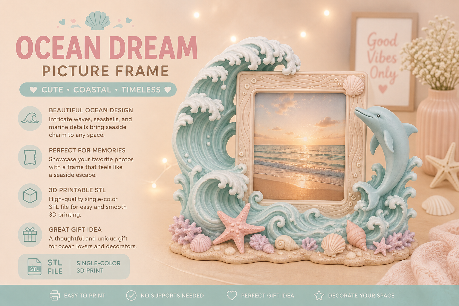 Ocean Dream Picture Frame STL | Coastal 3D Print Model - Image 4