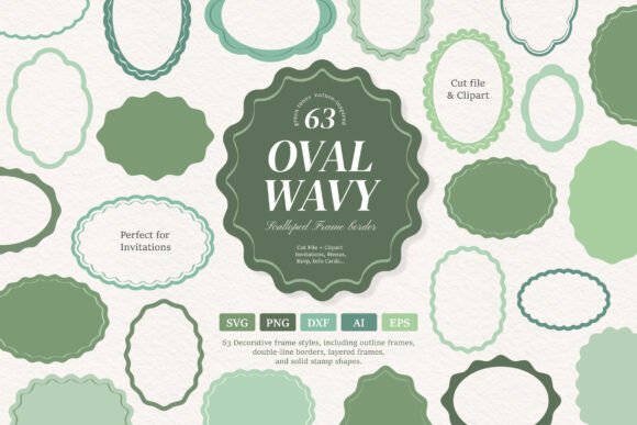 Oval Frame Wavy Scalloped Border SVG PNG