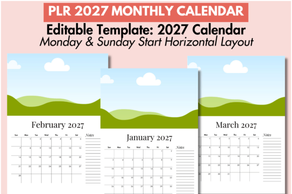 PLR 2027 Monthly Calendar Editable
