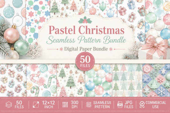 Pastel Christmas Seamless Pattern Bundle