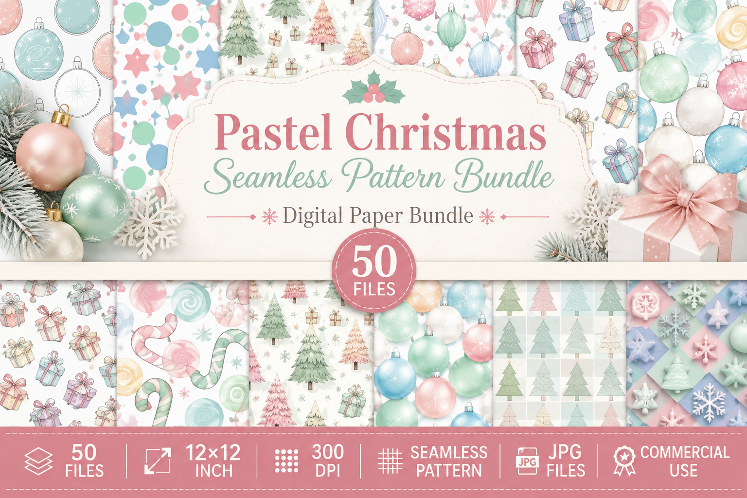 Pastel Christmas Seamless Pattern Bundle