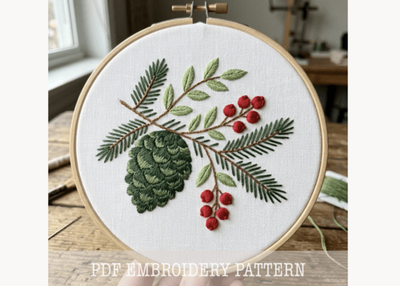 Pine Branch Embroidery Pattern