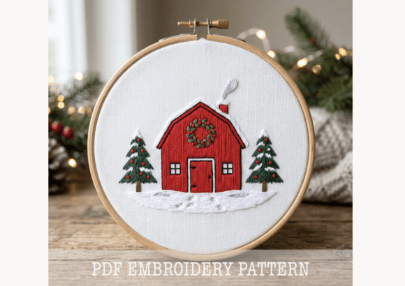 Red Barn Embroidery Pattern
