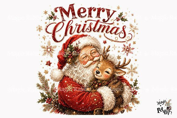 Santa Hug Reindeer Christmas PNG