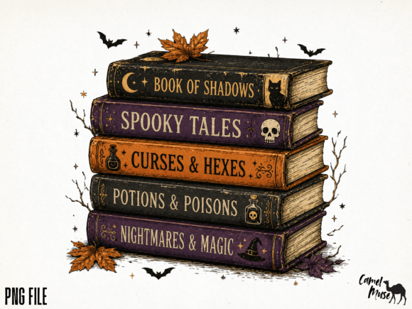 Spooky Book Stack PNG, Halloween Books P