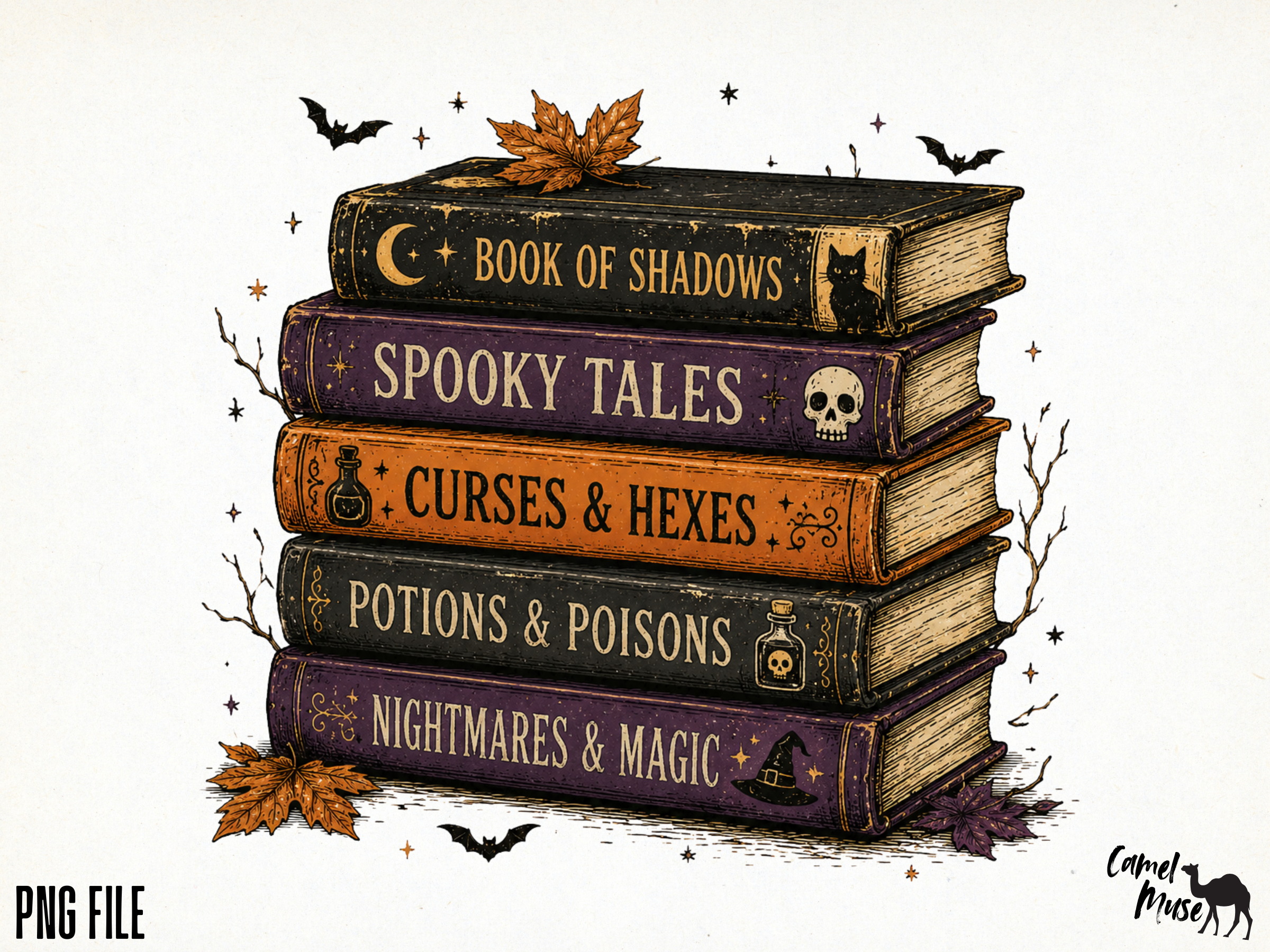 Spooky Book Stack PNG, Halloween Books P