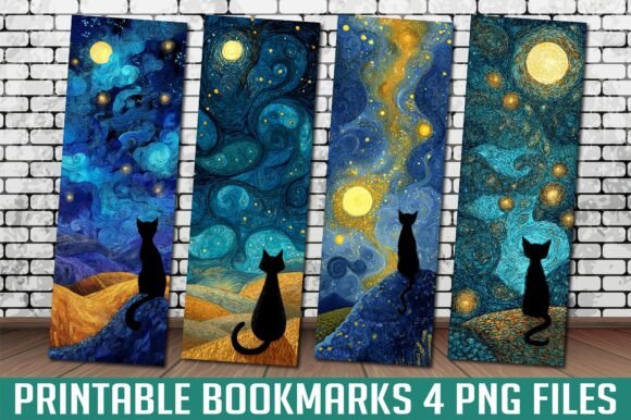 Starry Night Black Cat Bookmark PNG