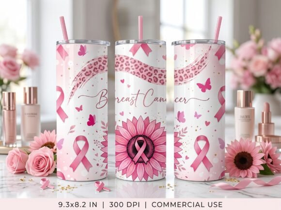 Sunflower Breast Cancer Tumbler Wrap PNG