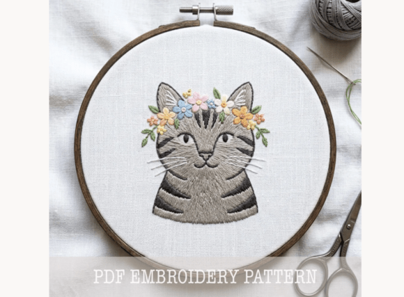Tabby Cat Embroidery Pattern PDF