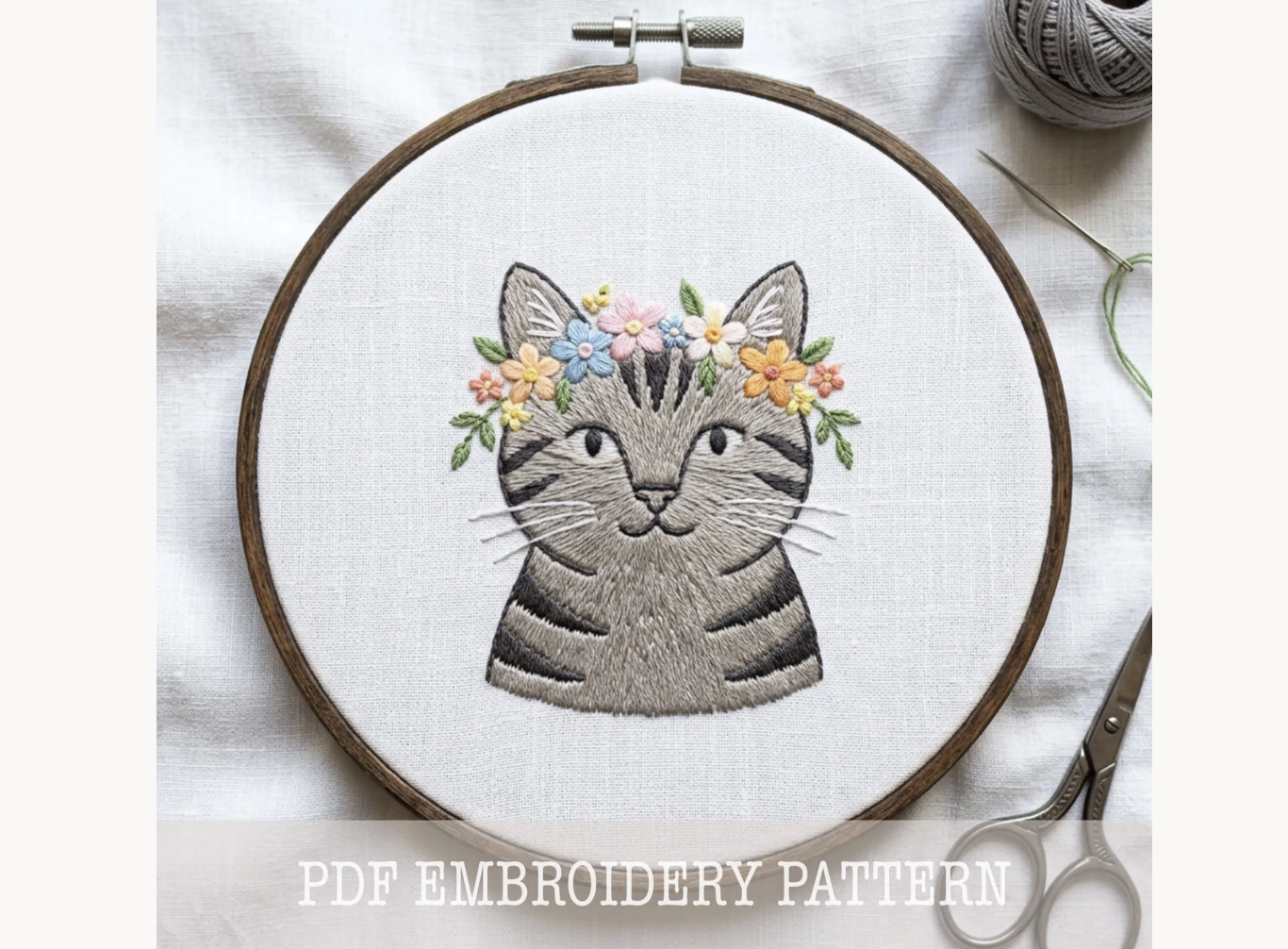Tabby Cat Embroidery Pattern PDF
