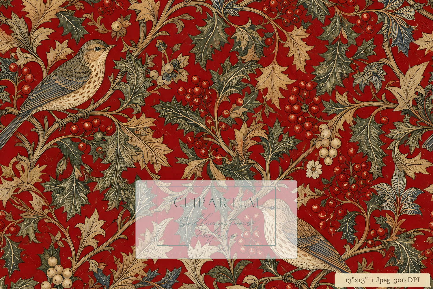 Victorian Christmas Birds Holly Pattern