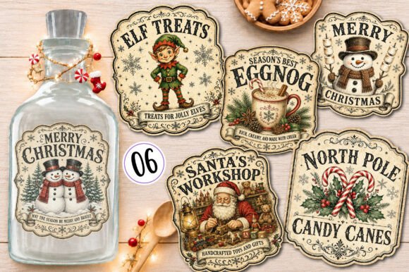Vintage Christmas Ephemera Labels PNG