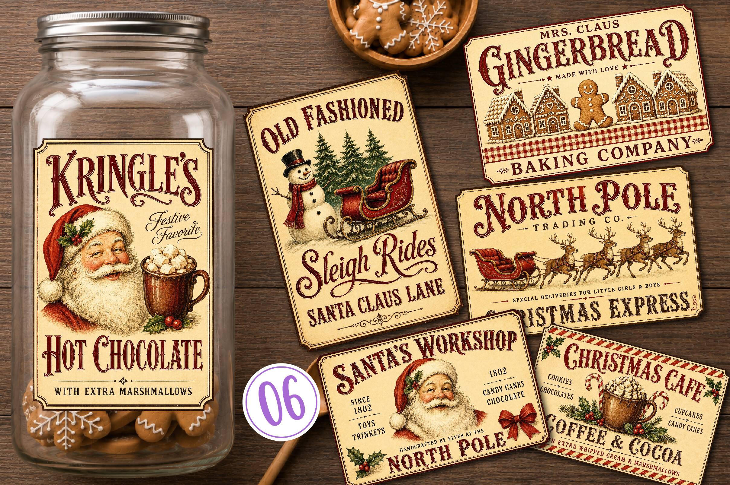 Vintage Christmas Labels Bundle PNG