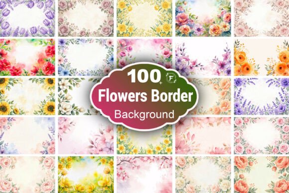 Watercolor Flowers Border Background