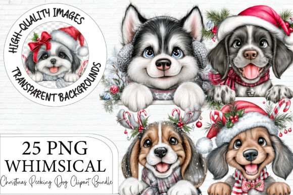 Whimsical Christmas Peeking Dog Clipart