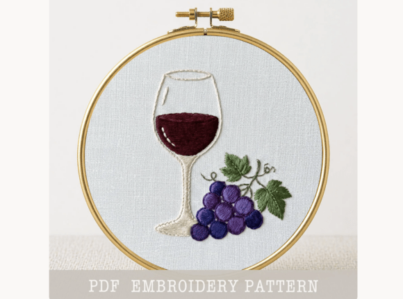 Wine Glass Grape Embroidery Pattern