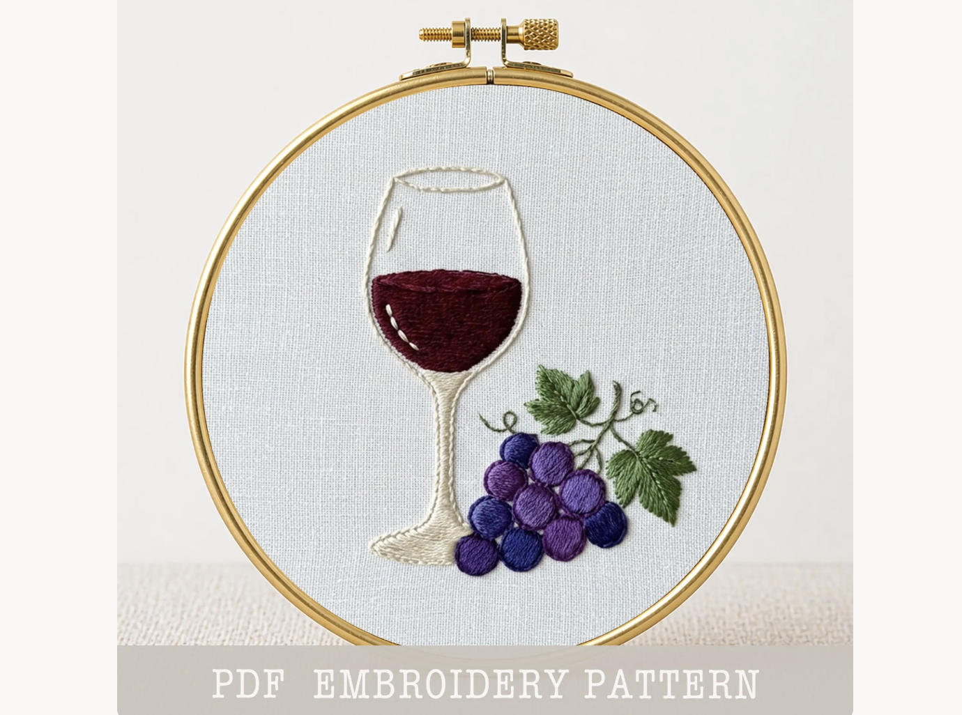 Wine Glass Grape Embroidery Pattern