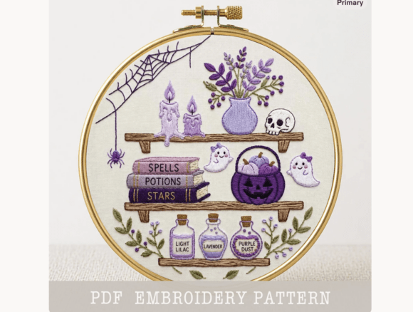 Witch Shelf Embroidery Pattern