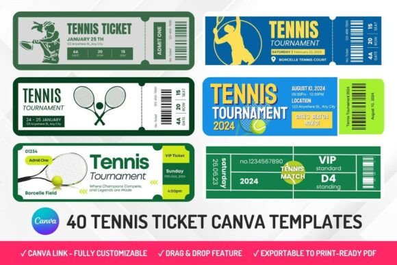 40 Tennis Ticket Canva Templates