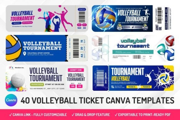 40 Volleyball Ticket Canva Templates