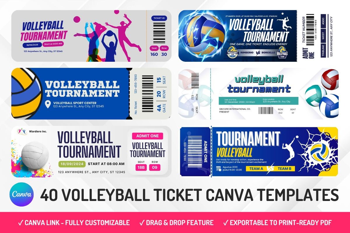 40 Volleyball Ticket Canva Templates