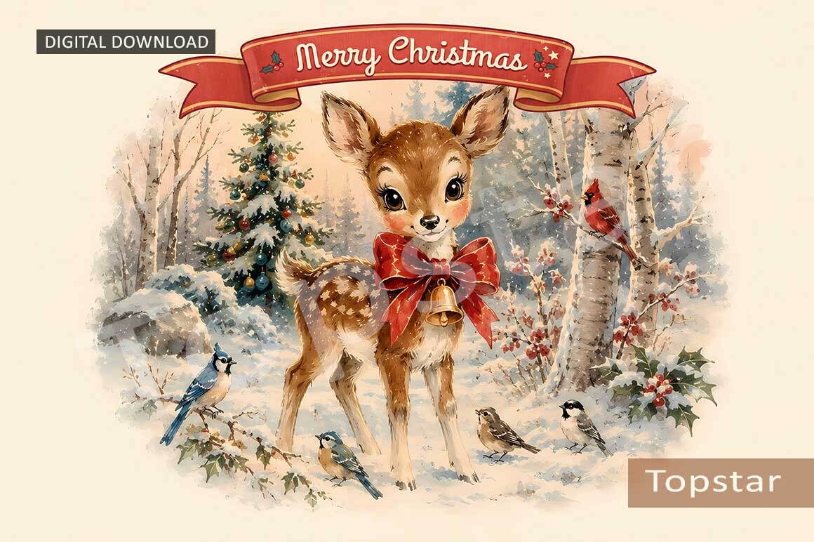 Animal Red Bow Art Christmas Card Design