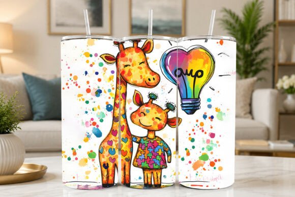 Autism Awareness Giraffe Lightbulb 20oz