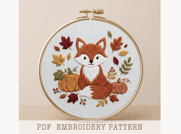 Autumn Fox Embroidery PDF Pattern