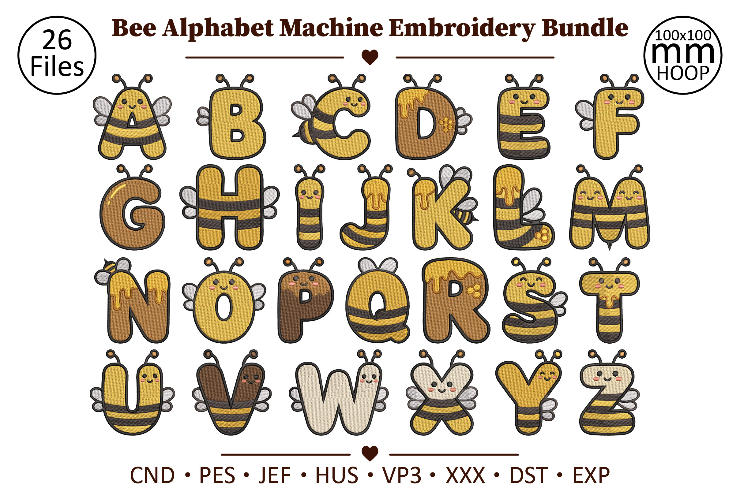 Bee Alphabet Machine Embroidery · Creative Fabrica