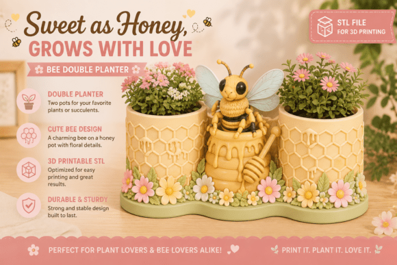 Bee Double Planter STL | 3D Printable Succulent Pot - Image 1