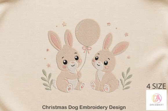 Bunny with Balloon Embroidery Design