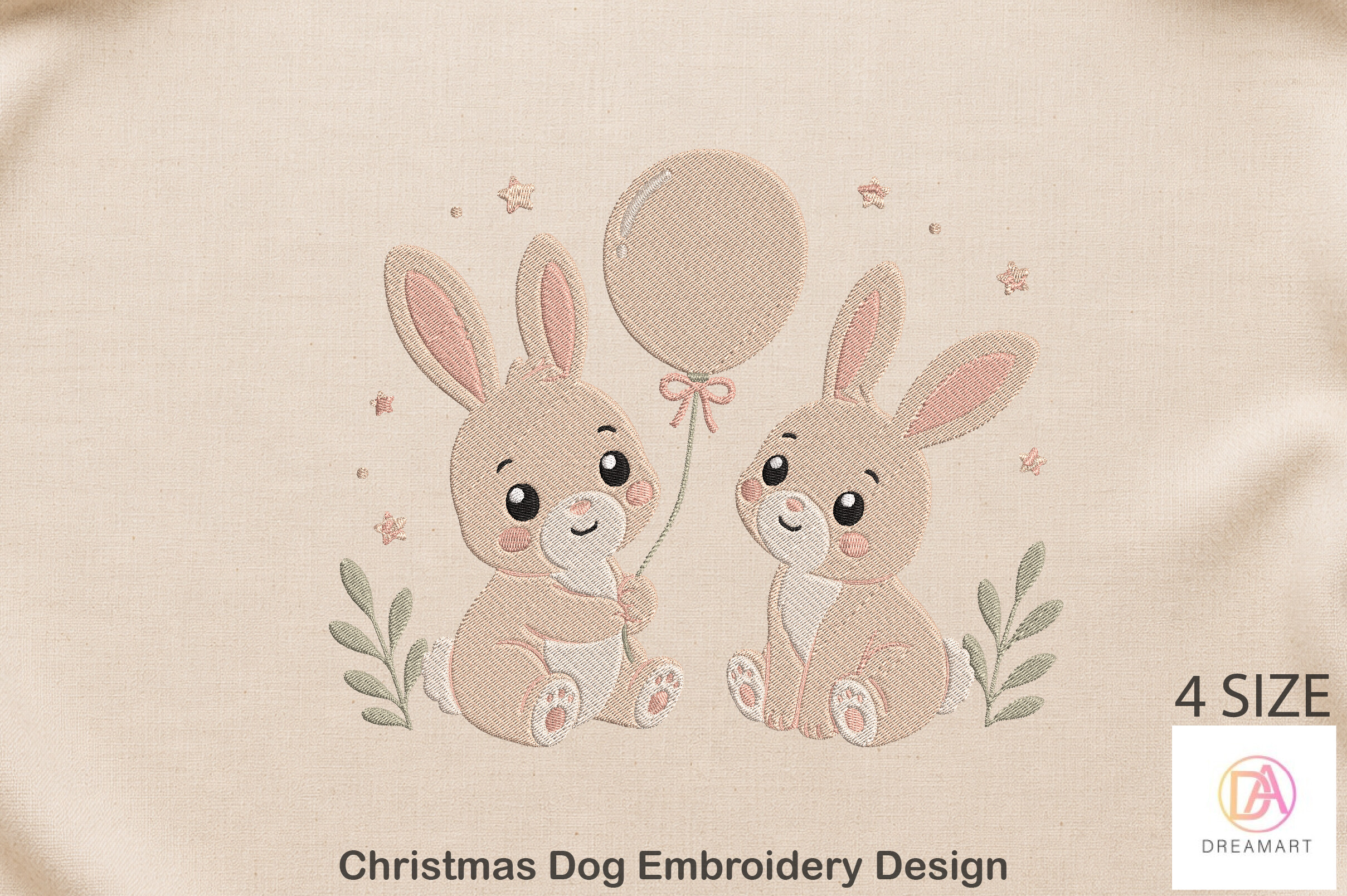 Bunny with Balloon Embroidery Design