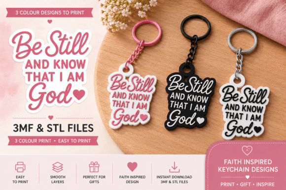 Christian Keychain STL/3MF - Be Still & Know I Am God - Image 1