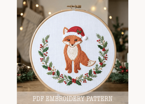 Christmas Fox Hand Embroidery Pattern