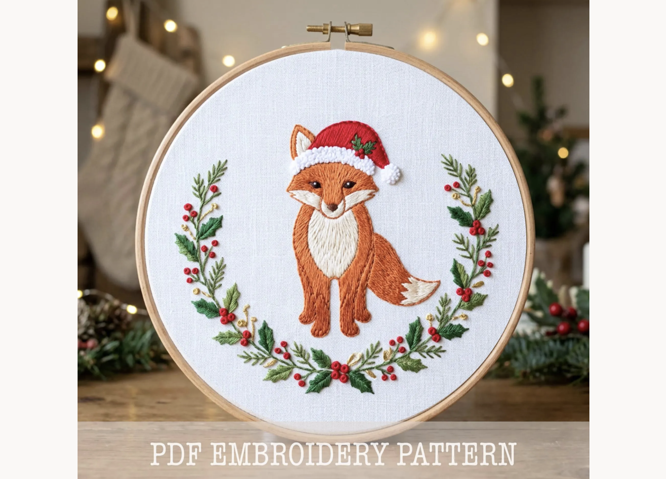 Christmas Fox Hand Embroidery Pattern