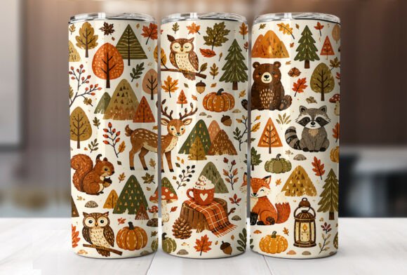 Cozy Fall Woodland Animals Tumbler Wrap